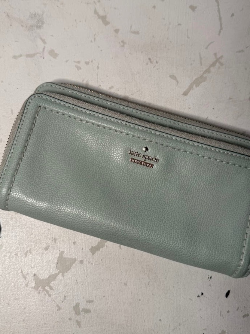 Kate Spade Mint Green Leather Zip Around Wallet Clutch Two Compartments
